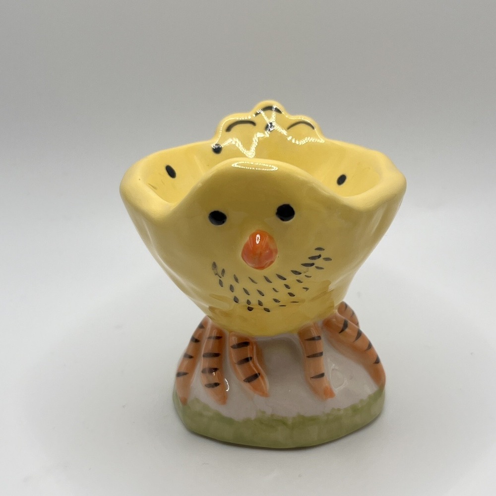 Heather Goldminc Yellow Ceramic Chick Egg Cup 3" Blue Sky 2018